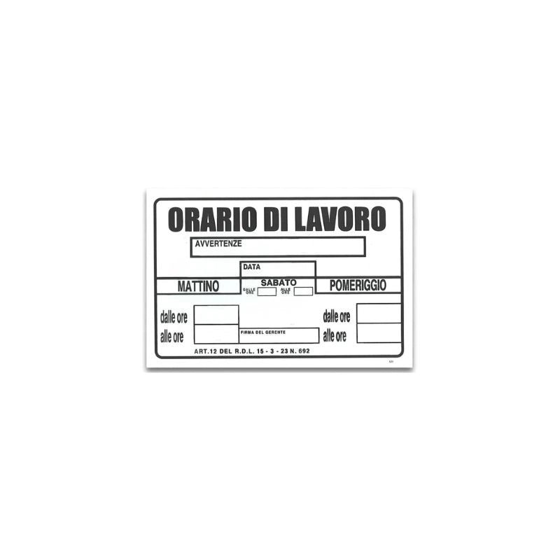 Cartello orario di lavoro cm 20X30