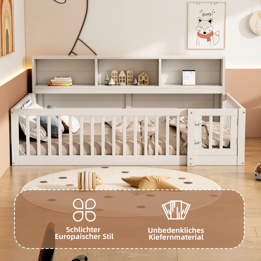 Letto singolo 90x200 cm con sponde e vani portaoggetti