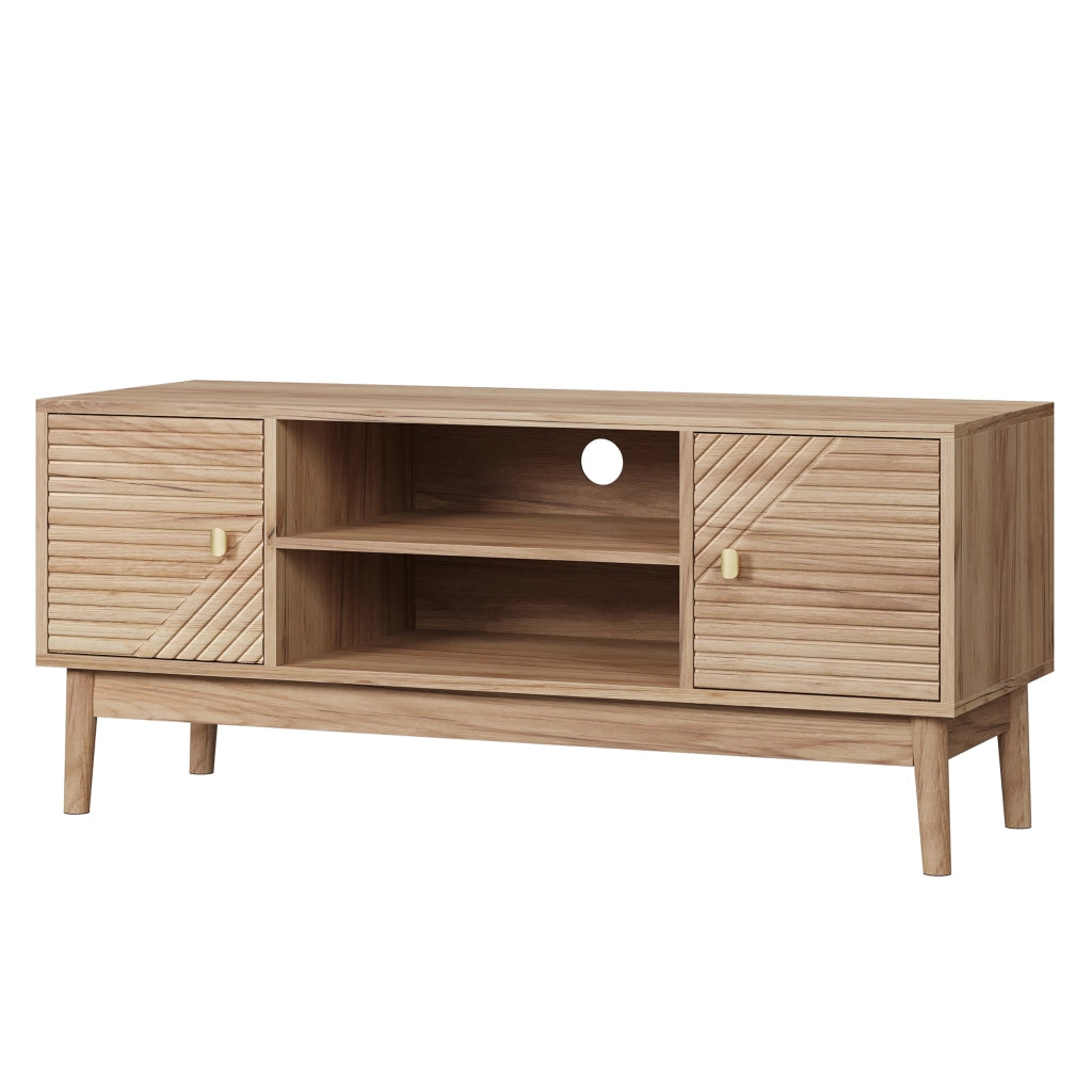 Mobile TV in stile Mid-Century con ampio spazio contenitivo, colore rovere, per TV fino a 32/45 pollici