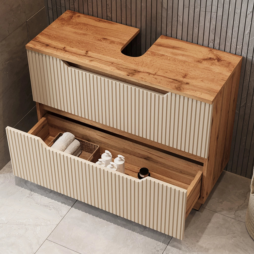 Vicco Mobile sottolavabo per bagno Rovere/cashmere a righe 79.6 x 62.5 cm con 2 cassetti