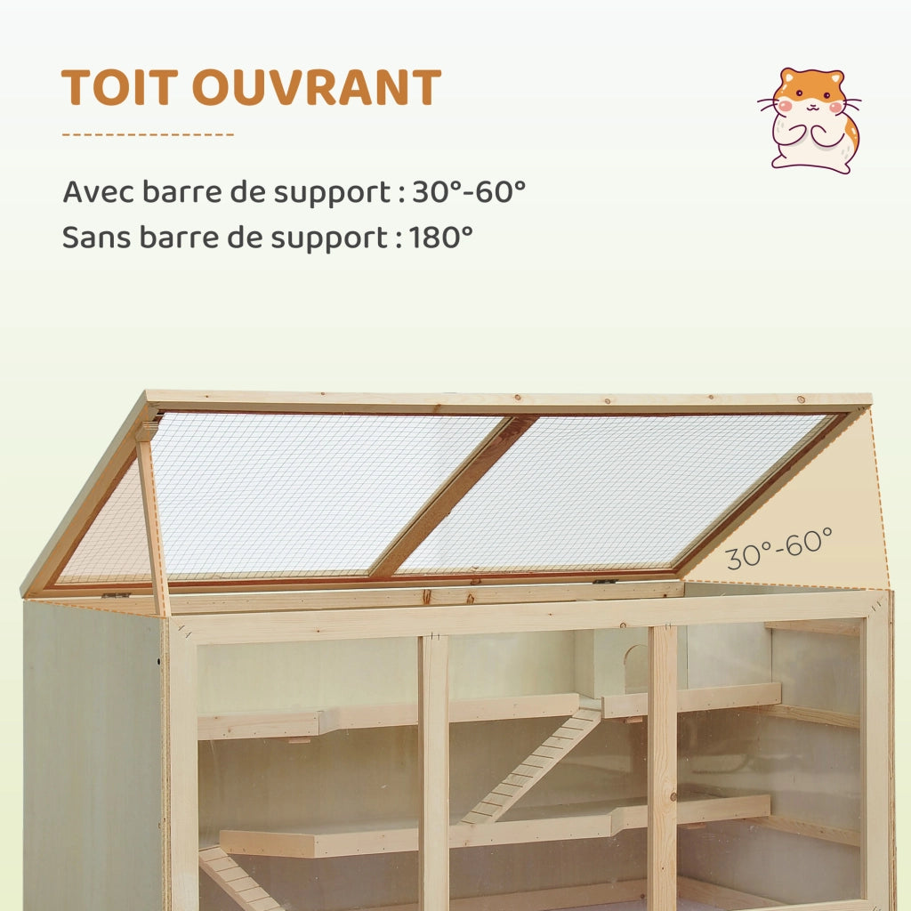 Gabbia per Criceti e Gerbilli ¨C Xylo ¨C 2 Livelli con Tetto Apribile, Finestre, Casetta e Scale, 115x57x55 cm
