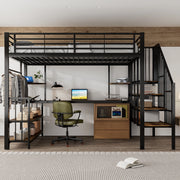 Letto a soppalco 120x200 cm con scala laterale, presa di ricarica e appendiabiti