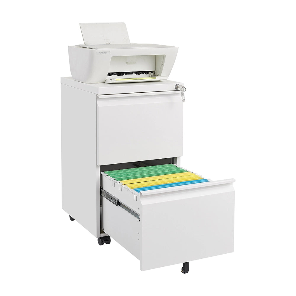 Archivio metallico mobile a 2 cassetti con serratura - Xylo - 25,6 pollici di altezza, bianco
