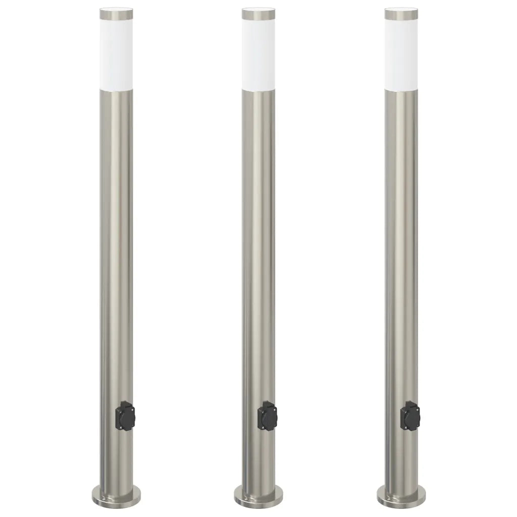 Lampioni a colonnina con presa elettrica 3 pz 110 cm Acciaio Inox IP44 4006016