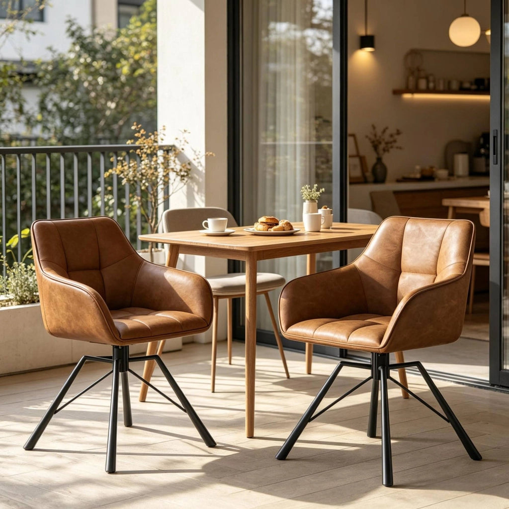 Set di 2 sedie da pranzo girevoli 360° in similpelle marrone