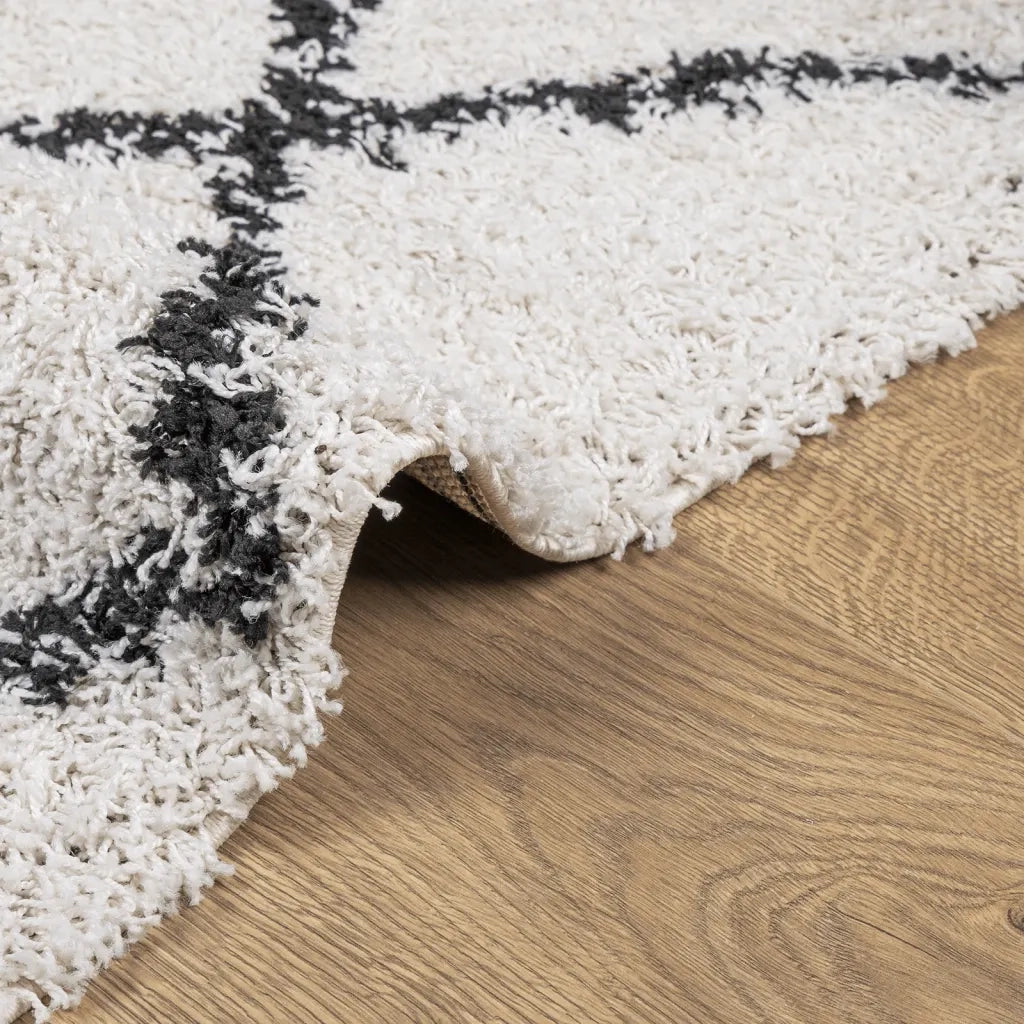 Tappeto Shaggy PAMPLONA a Pelo Lungo Crema e Nero 100x200 cm 375364