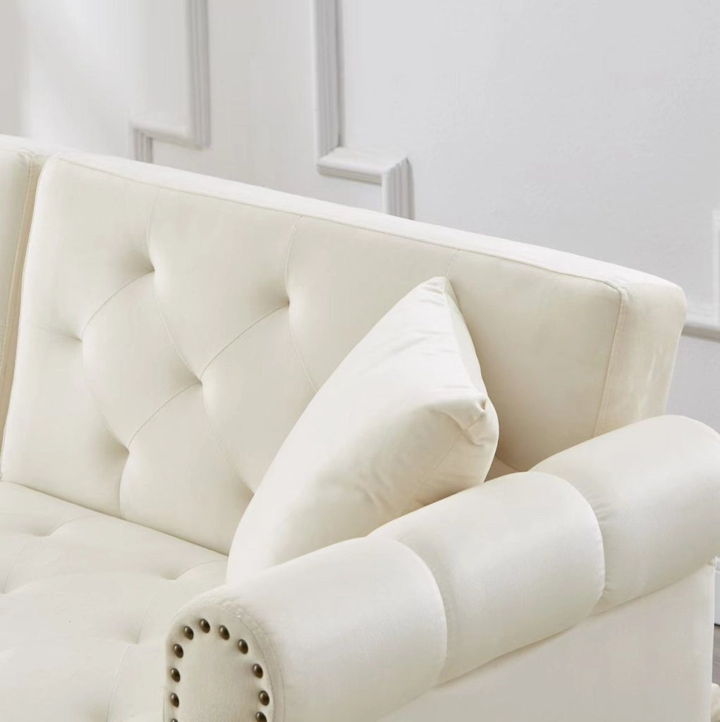 Divano letto 2 posti 147x85 cm con schienale regolabile; in velluto beige