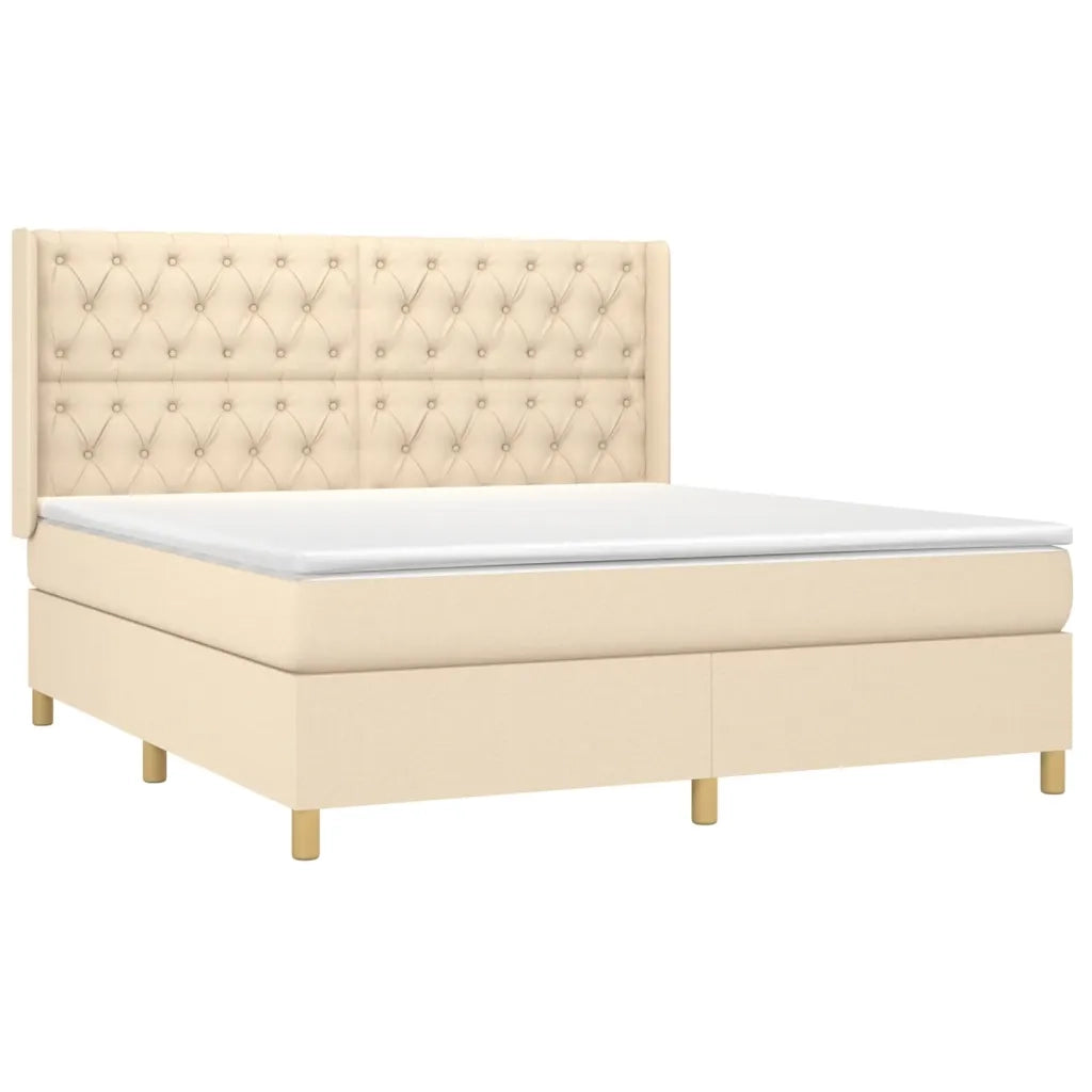 Letto a Molle con Materasso e LED Crema 160x200 cm in Tessuto