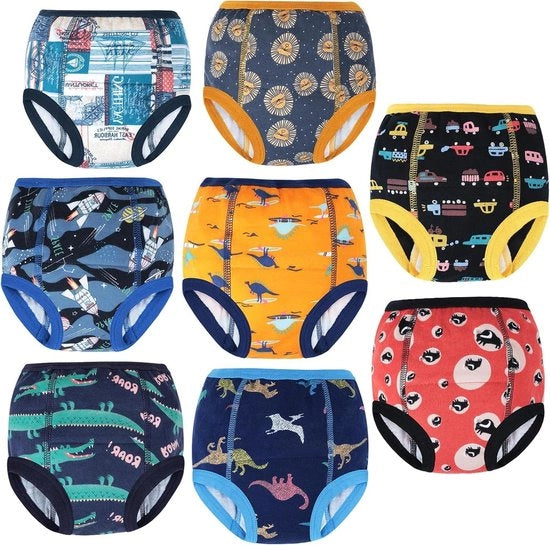 Set di pantaloni di allenamento riutilizzabili per bambini piccoli - 8 pezzi in blu - 2-6 anni - addestramento per l'uso del water.