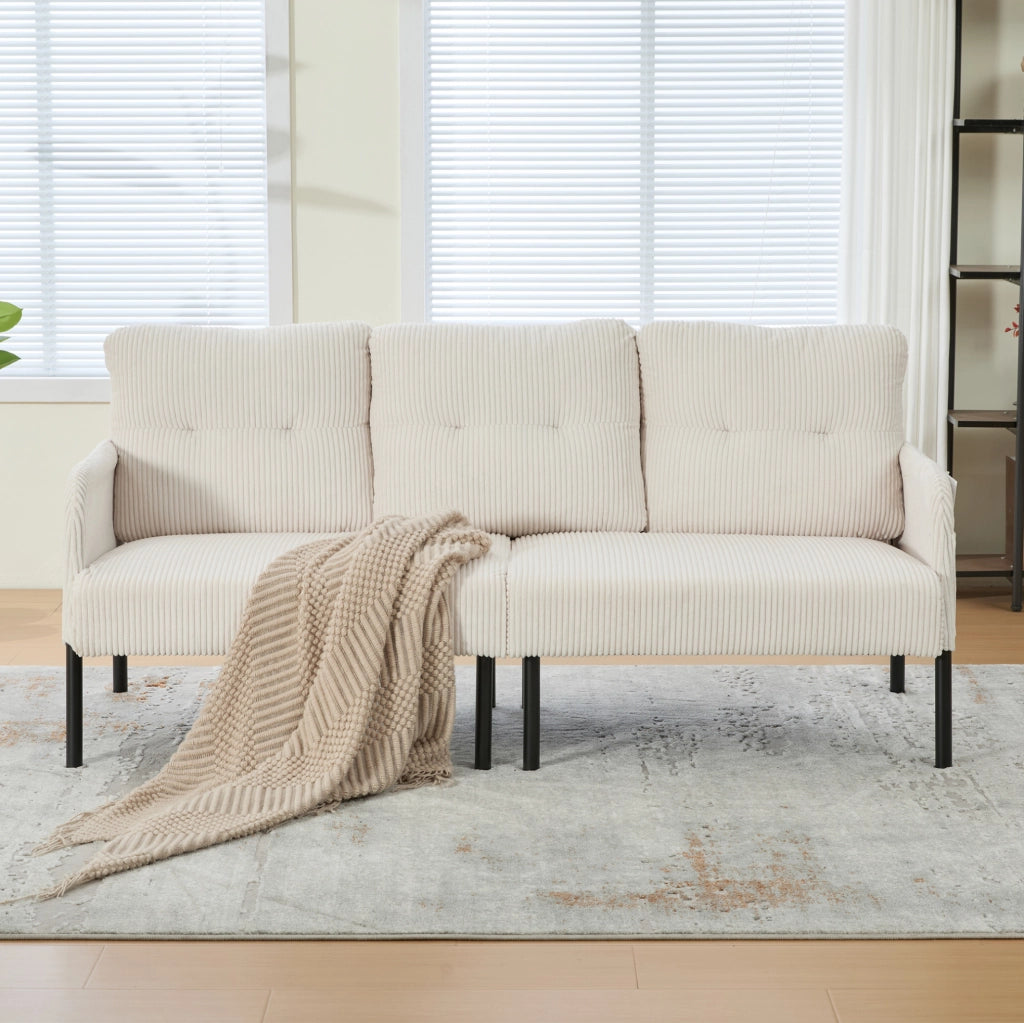 Divano 3 posti in velluto a coste beige con tasca laterale HOMVRA