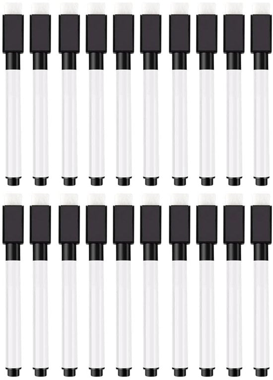 Markers da Comando per Tavola Nera - Pacchetto Economico 20 Pezzi - Magnetico - Punta Sottile - Lavabile - Secchezza Rapida - Gomma Rimovibile - Marker