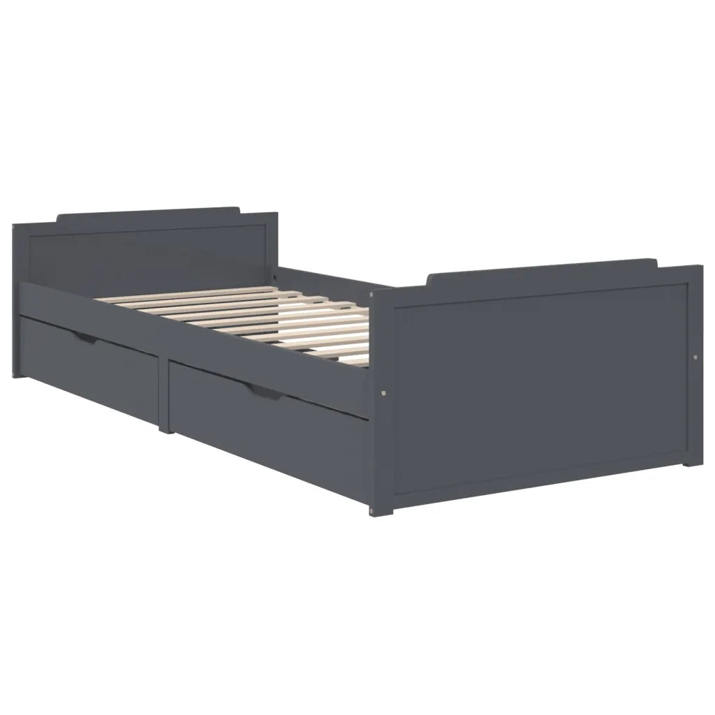 Letto da camera | Giroletto Cassetti Grigio Scuro Legno Massello di Pino 90x200cm