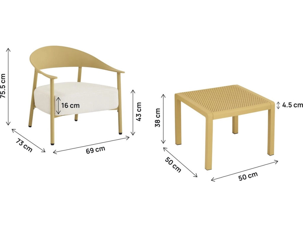 Set da giardino in metallo e plastica "Céora" - 2 posti - Giallo