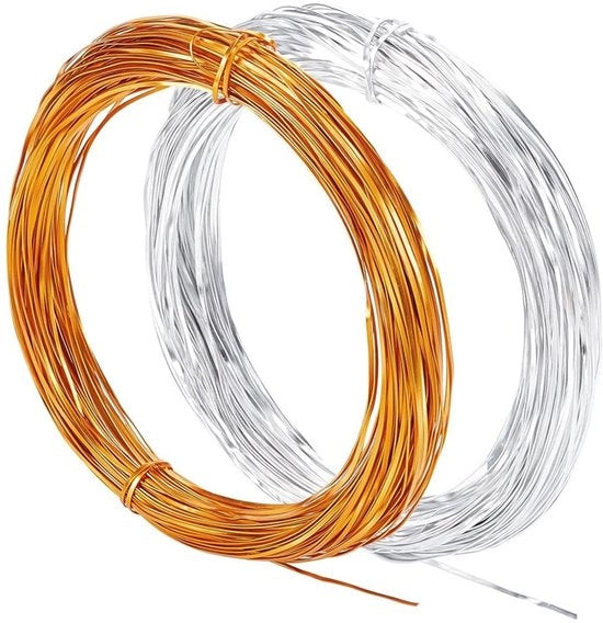 Filamento in Alluminio 0,4 mm - 20 m/rol - 2 Rulli - Argento/Rosso - Per Gioielleria/Artigianato - Utilizzo Versatile - Filamento per Gioielleria