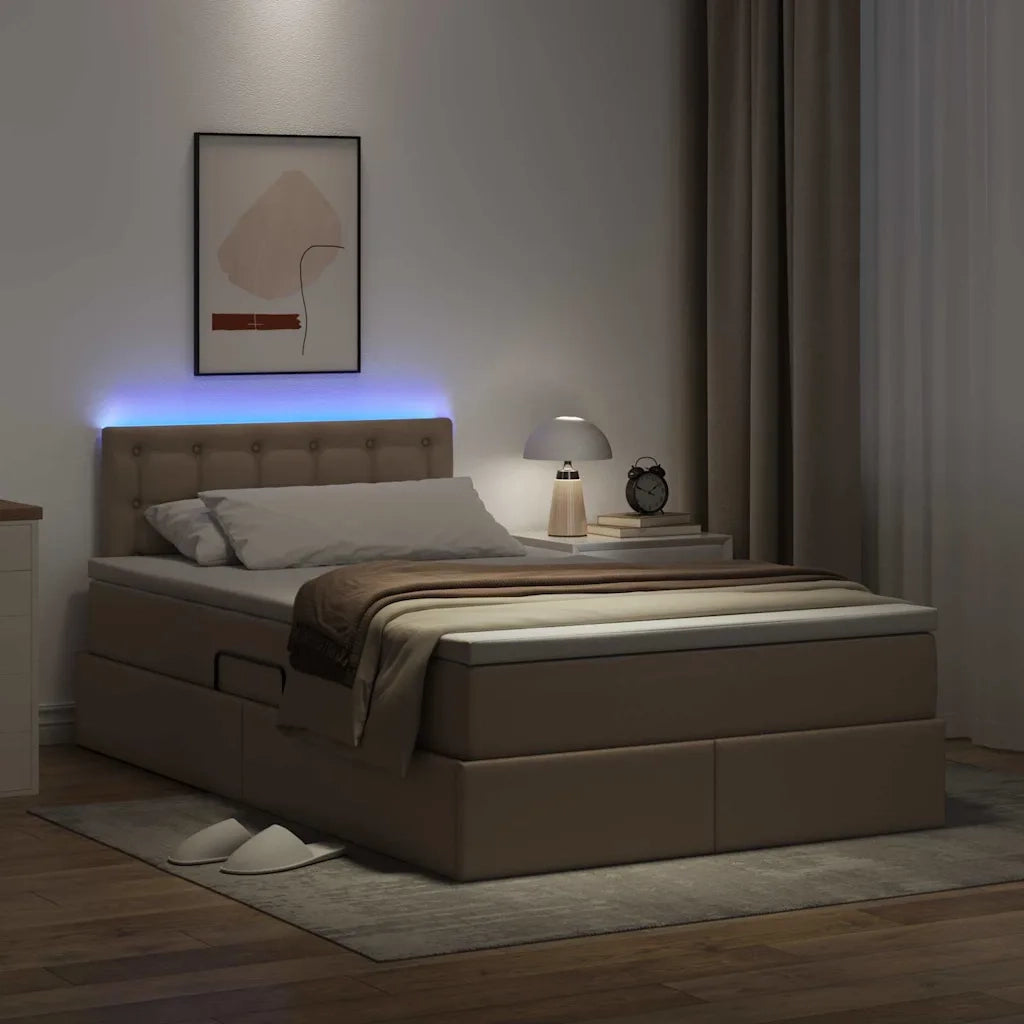 Letto con contenitore e LED con led Cappuccino 120 x 200 cm