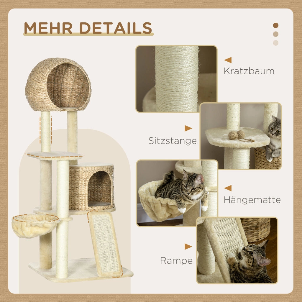 Tiragraffi con casetta, piattaforme, amaca e tappeto ¨C zephmum ¨C beige, 60x60x150cm