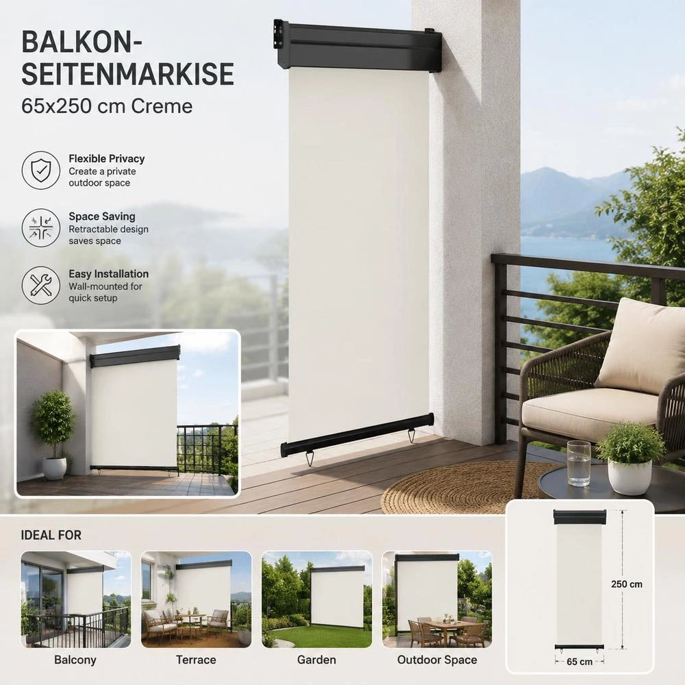 Balcony Side Awning 65x250 Cm Cream