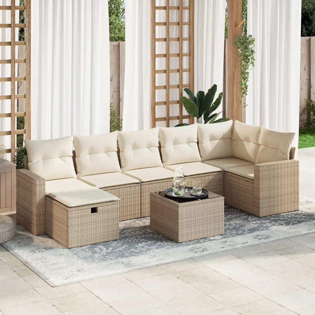Set Divano da Giardino 8 pz con Cuscini Beige in Polyrattan 3325414