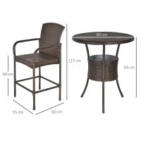 Set 5 Pezzi Tavolino con 4 Sedie da Giardino Alte in Rattan Sintetico con Secchiello per Ghiaccio, Marrone