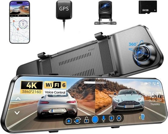 Dual Dashcam per Auto - Dualcam per Auto - Dualcam con Visore Notturno - Dualcam con Senso di Movimento - Dualcam con Obiettivo Grandangolare - Dualcam con Modalità Parcheggio - Dualcam con Registrazione Ciclica - Dualcam con Carta SD - Dualcam Full HD
