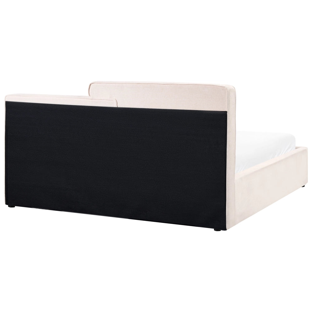 Letto contenitore imbottito in tessuto bianco sporco 180 x 200 cm testiera asimmetrica a gradini in stile scandinavo