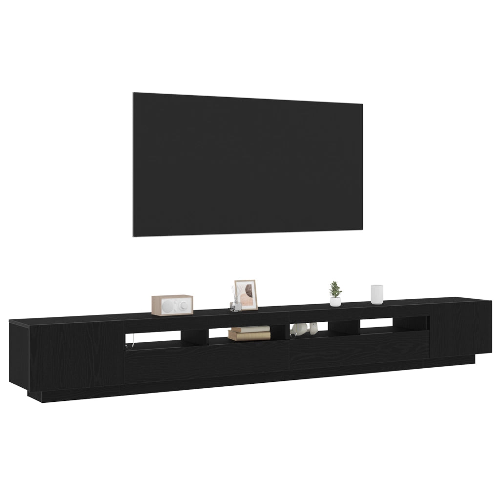 Mobile TV con Luci LED Nero Rovere 300x35x40 cm in Legno Ingegnerizzato
