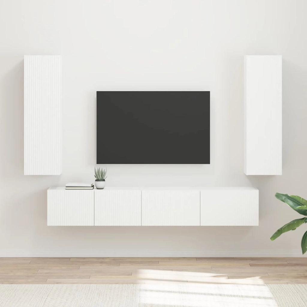 Set mobile TV Montaggio a parete 3 pcs Bianco Legno multistrato 3408979