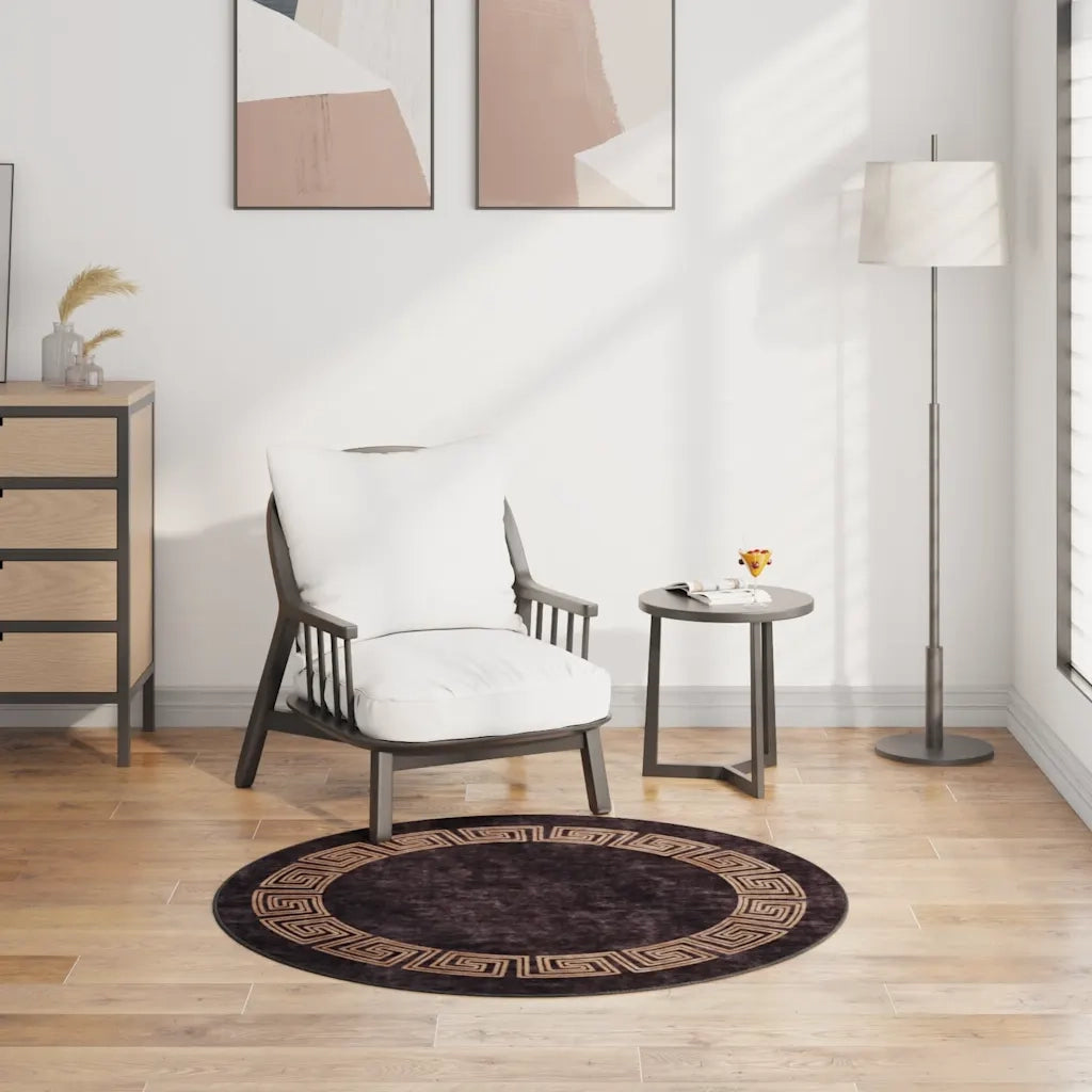 Tappeto Lavabile φ120 cm Nero e Oro 337933
