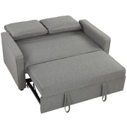 Divano Letto 2 Posti 3 in 1 con Schienale Regolabile in 3 Posizioni e 2 Cuscini, Tessuto Effetto Lino, Grigio