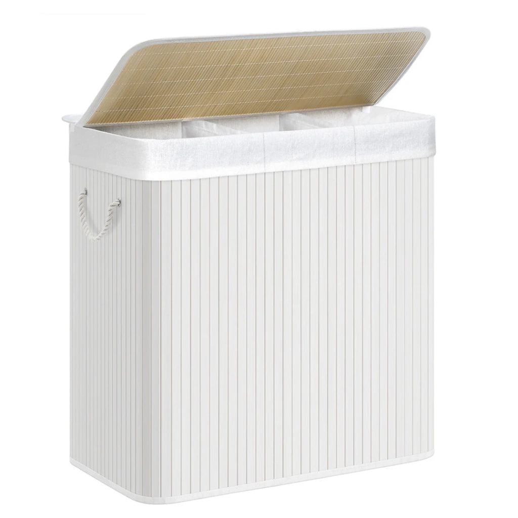 Cesto portabiancheria a 3 scomparti con coperchio e manici cesto portabiancheria pieghevole da 150 litri per lavanderia/camera da letto bianco 12_0006666
