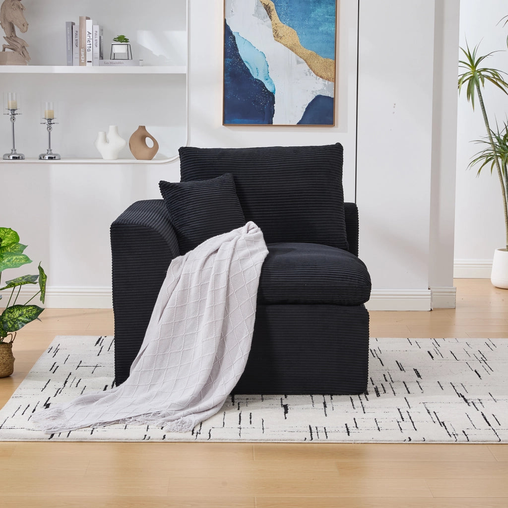 OKWISH Poltrona in Velluto a Coste, Seduta Imbottita con Cuscino Schienale, Design Minimalista, Nero