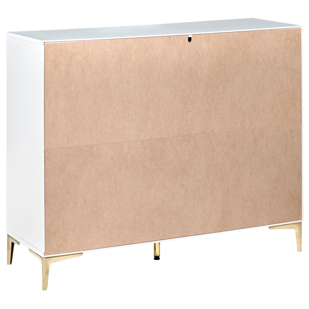 Cassettiera bianco MDF 6 Cassetti Gambe in Metallo Maniglie Fronti Scanalati Design Moderno Camera da Letto Soggiorno
