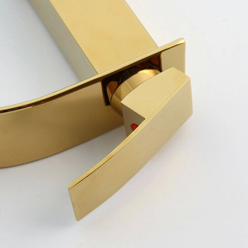 Trade Shop - Rubinetto Oro Da Bagno Design Moderno A Cascata Miscelatore Monocomando Dorato -