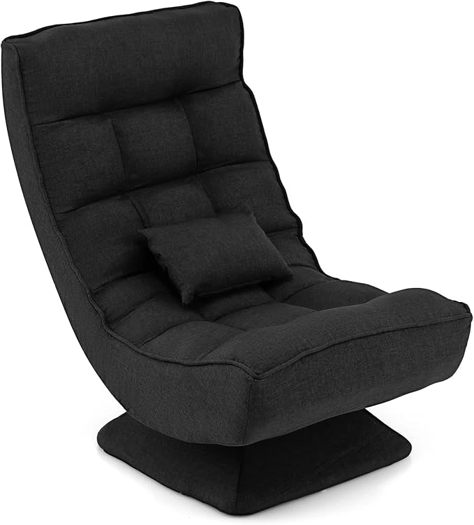 Chaise longue da Pavimento Pieghevole, Sedia da Gioco da Pavimento con Schienale Regolabile in 5 Posizioni, Divano Reclinabile da Interno (Nero)
