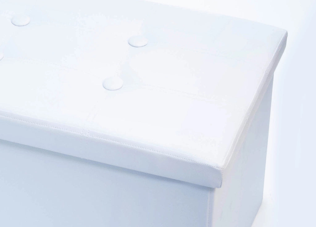 Pouf Contenitore Imbottito Pieghevole In Ecopelle Modello Double Colore Bianco