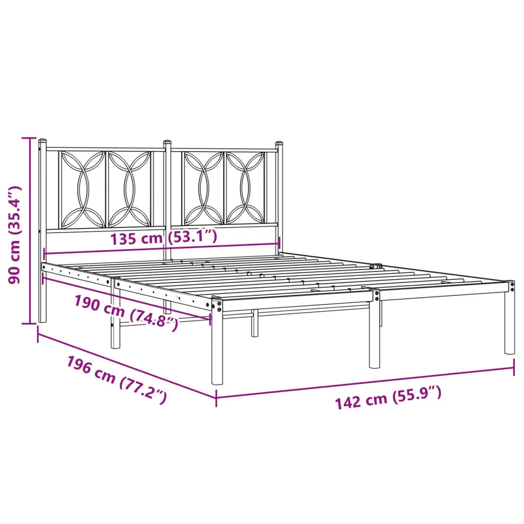 Giroletto con Testiera-Struttura Letto con testiera in Metallo Nero 135x190 cm 595395