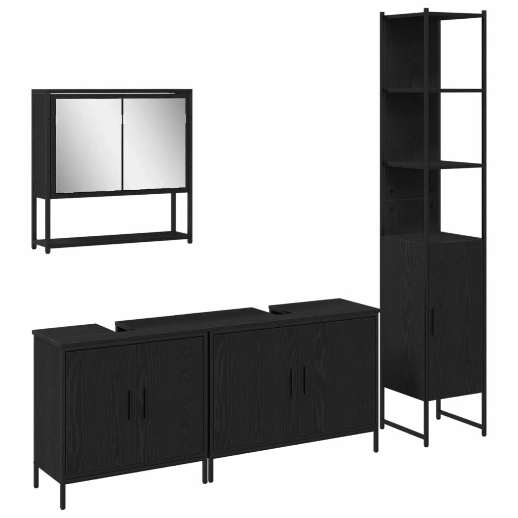 Set di mobili per il bagno 4 pcs Nero Legno multistrato 3334417
