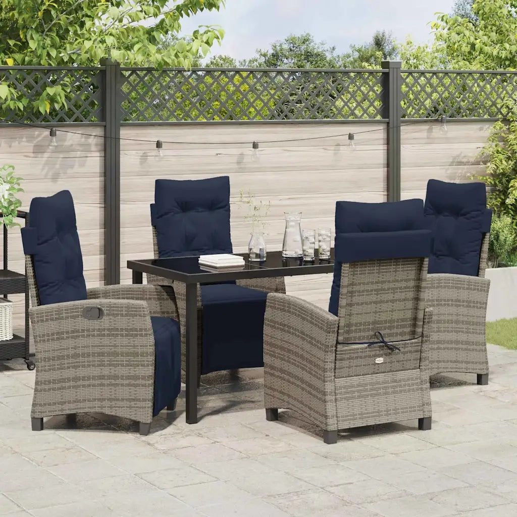 Set da Pranzo per Giardino con cuscino 5 pcs Grigio polyrattan