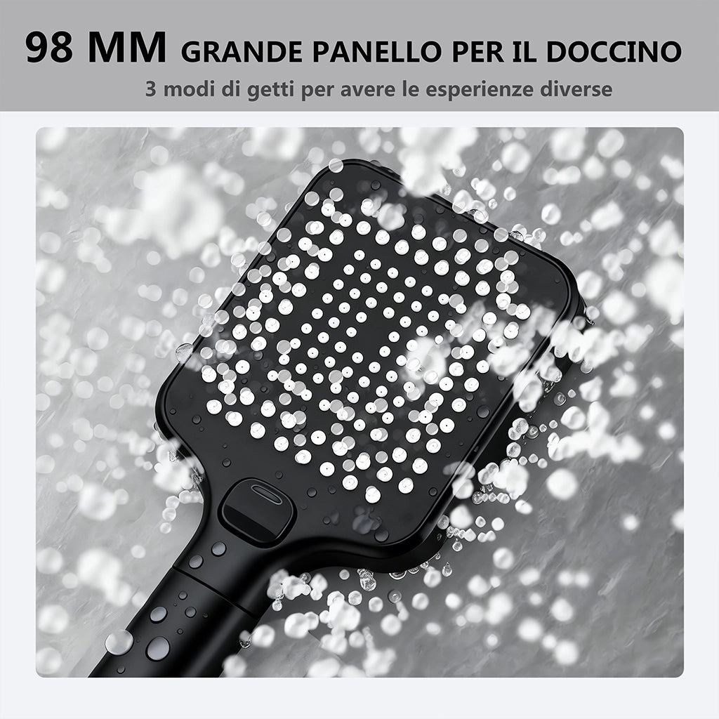 Colonna doccia idromassaggio AICA ITALY con rubinetto termostatico, soffione doccia a pioggia 30x30cm in acciaio inox, nero opaco