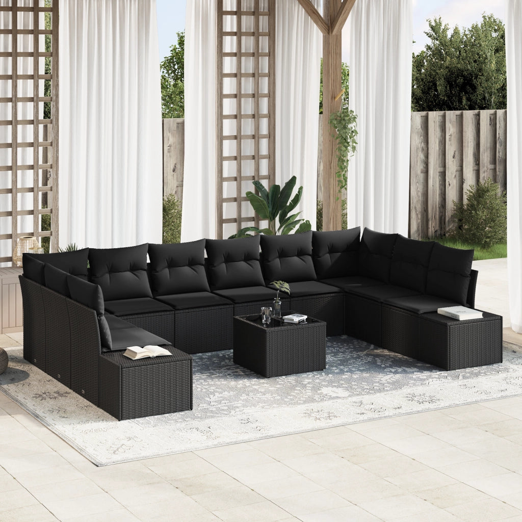 Set di divani da giardino da 11 pezzi con cuscini Beige Polyrattan