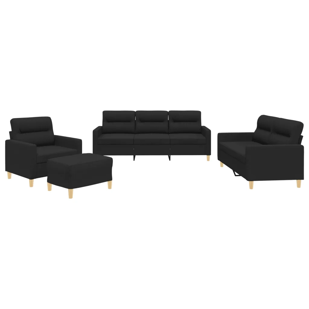 Set di Divani 4 pz con Cuscini Nero in Tessuto 3201548