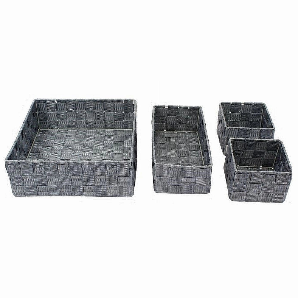 Trade Shop - Set 4pz Contenitori Grigio Scuro Scatola In Tessuto Organizer Portaoggetti 79145 -