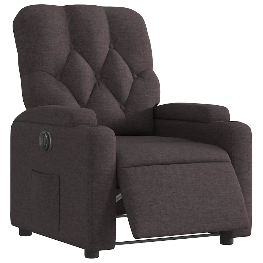 Poltrona | Sedia Relax Elettrica Reclinabile Marrone Scuro in Tessuto
