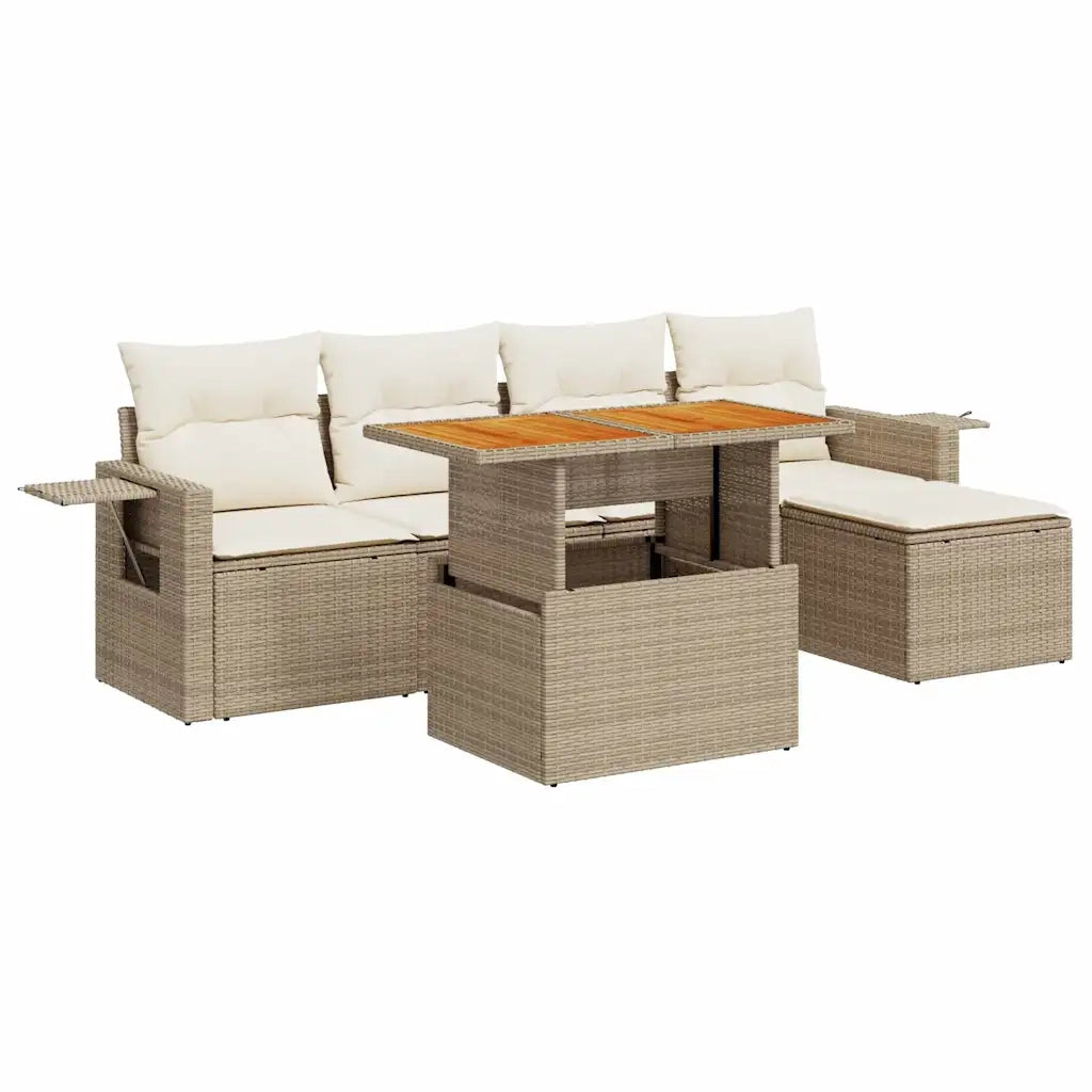 Set Divano da Giardino 6 pz con Cuscini Beige in Polyrattan 3327138