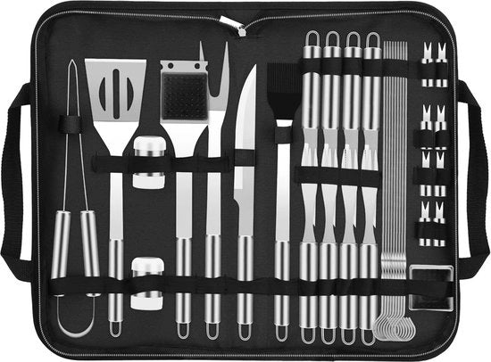 Accessori per barbecue, acciaio inossidabile, coltelli da barbecue di alta qualità, con borsa portatile, set di utensili da barbecue perfetto per uomini, con termometro per carne, regalo.