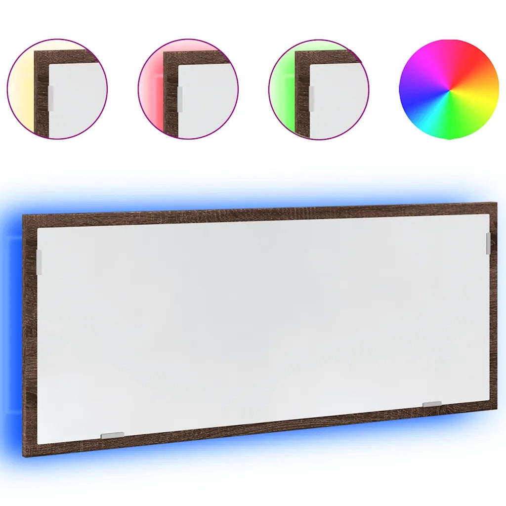 Specchio da Bagno LED Rovere Marrone 100x8,5x37cm in Truciolato 856274