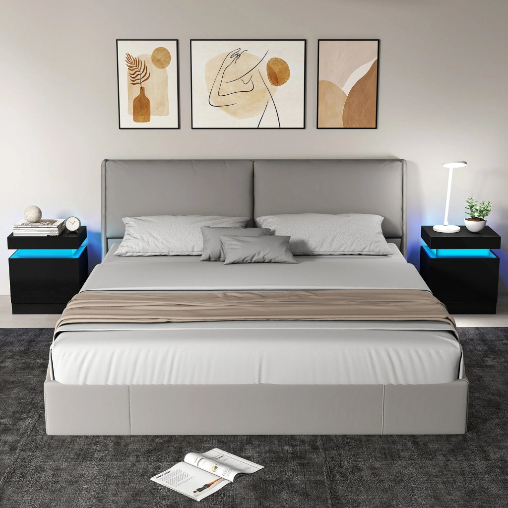 Set 2 Comodini 45x35x52 cm LED a 16 Colori e 4 Modalità con 2 Cassetti in Legno Nero