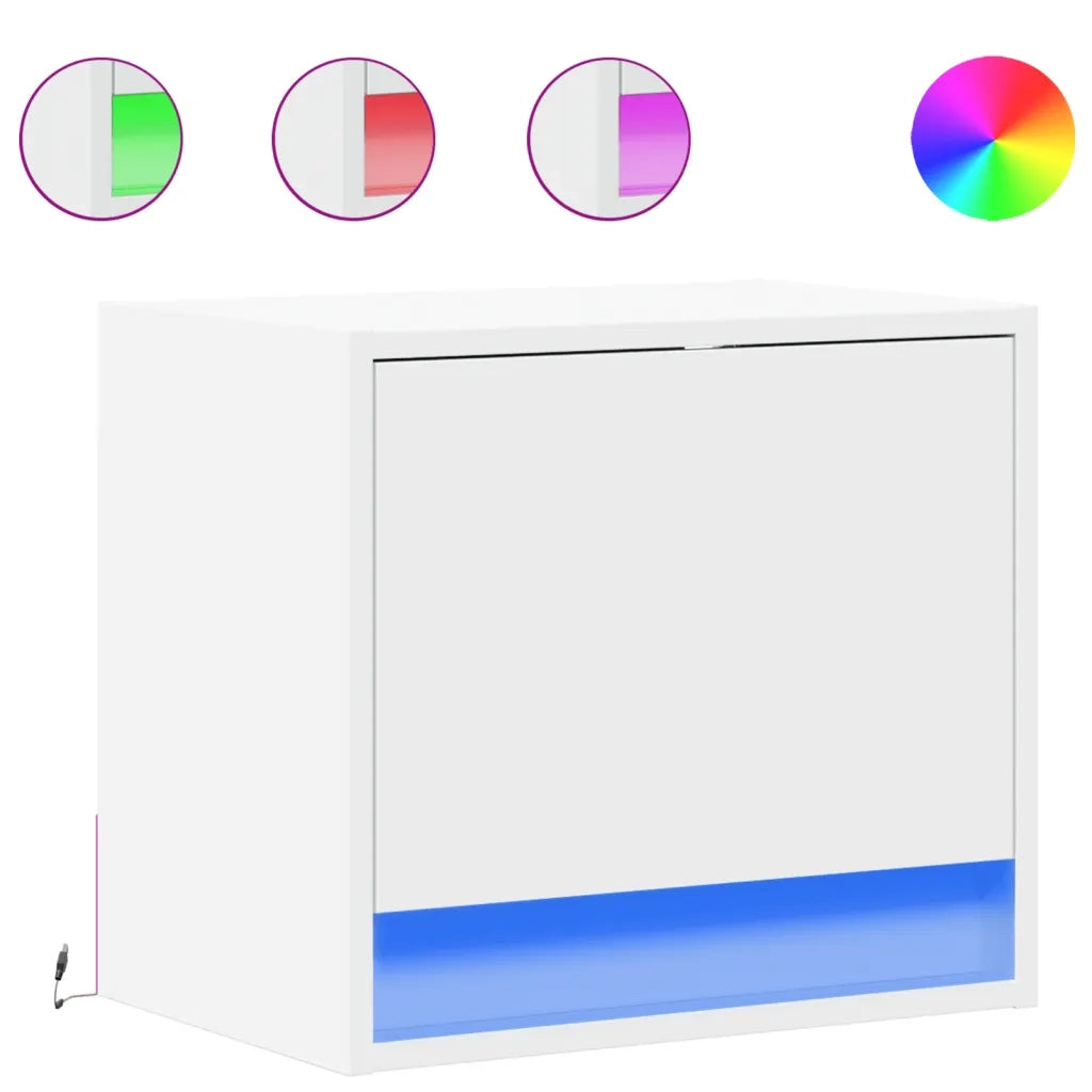 Comodini a Parete con Luci LED 2 pz-Set di 2 Tavolino da notte Bianchi 943339