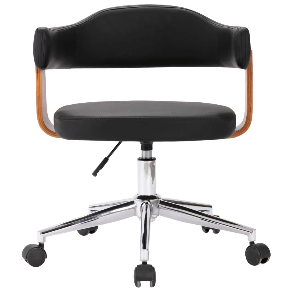 Sedia girevole da ufficio/studio in legno curvato e similpelle nera 02_0024150