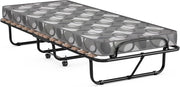 Letto Singolo Pieghevole per Ospiti, 80x190 cm, con Materasso in Memory Foam, Struttura in Metallo, 4 Ruote, Portata 130 kg